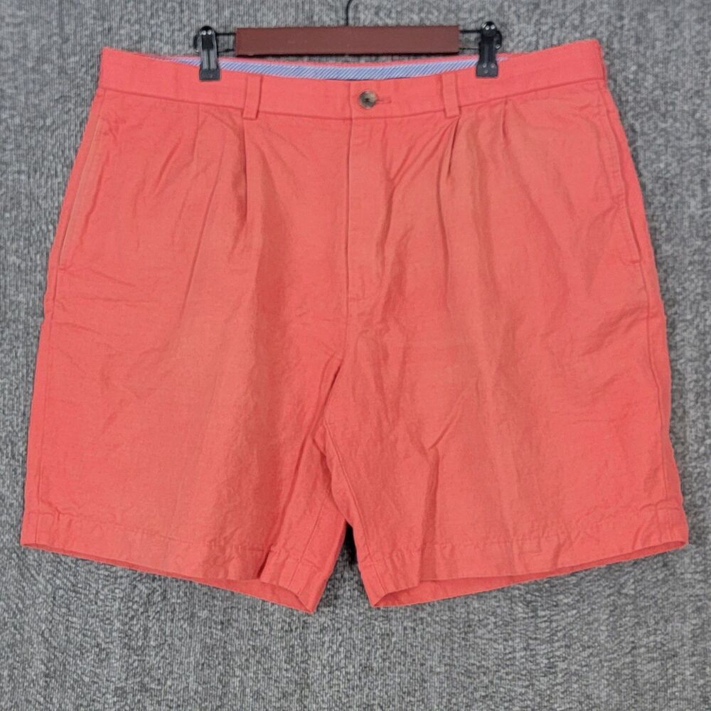 Brooks Brothers Chino Shorts Mens 39* Salmon Pink Linen Blend Pleated Front